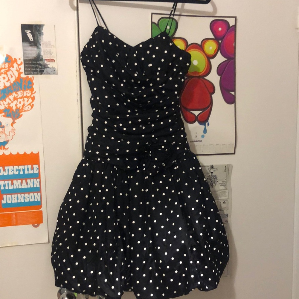 Vintage French balloon hem party dress rouching infront and a rosette at waist.